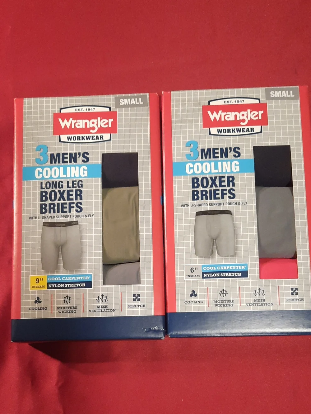 2 Wrangler Men's Boxer Briefs 3 Pack - Olive, Gray,Red & Black